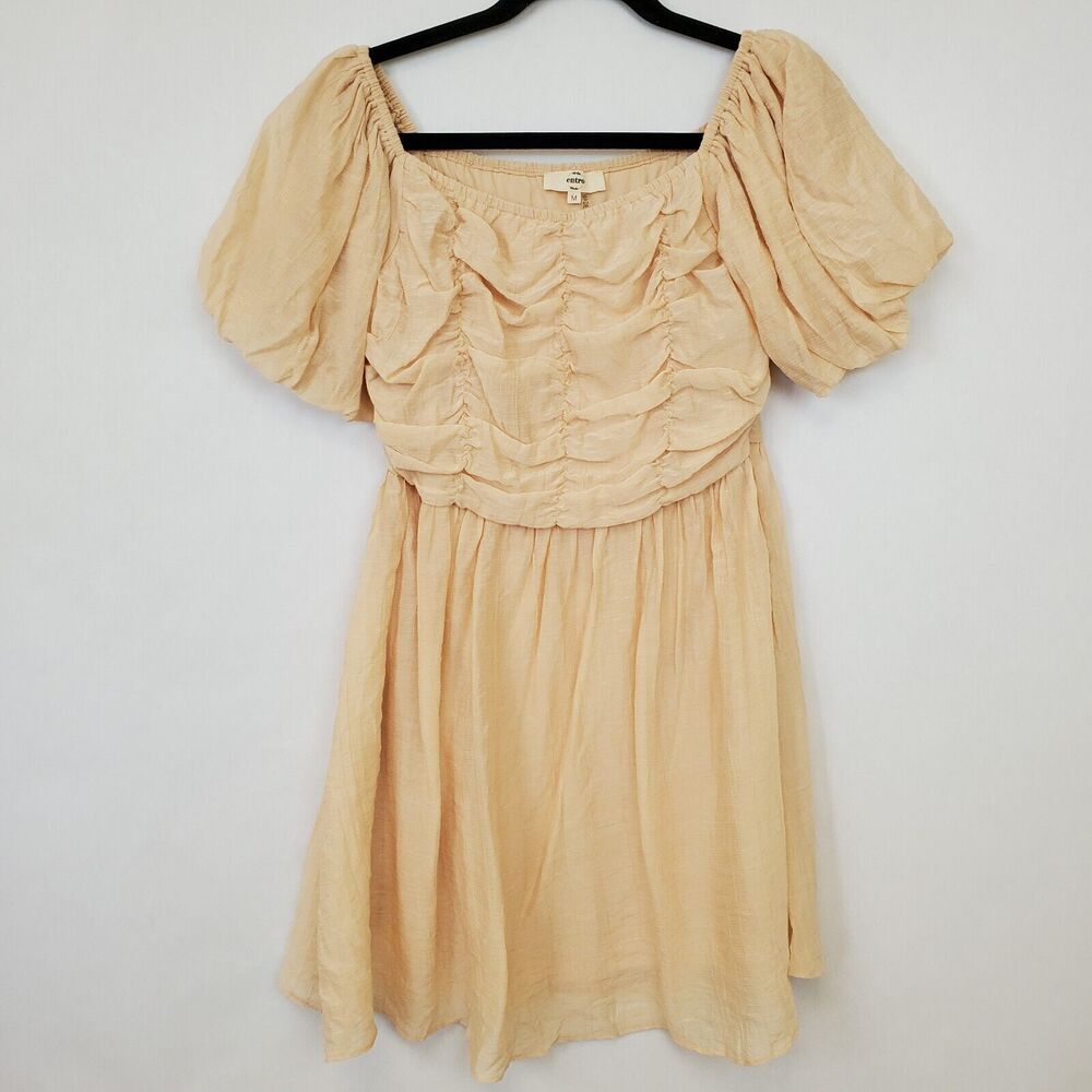 Entro Dress Womens Medium Ruched‎ Puff Sleeve Square Neck Mini Chiffon Fairy
